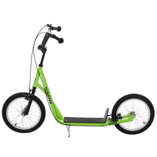 HOMCOM Trotinete para Crianças acima de 5 Anos e Adolescentes com Guiador Ajustável em Altura 2 Pneus de Borracha Insufláveis com Travagem Dupla e Rodas 16 Carga 100 kg 139x58x90-96 cm Verde