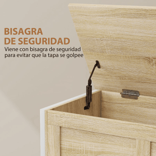 HOMCOM Baú de Armazenamento para Dormitório 95L Baú de Arrumação com Tampa Banco de Armazenamento Versátil com Dobradiça de Segurança para Corredor Sala de Estar 80x40x50 cm Madeira