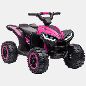 HOMCOM Quadriciclo Elétrico para Crianças de 3-5 Anos Veículo Eléctrico a Bateria 12V com 2 Motores Farol Música Velocidade Ajustável Avançar e Retroceder 83x53x55,5 cm Rosa