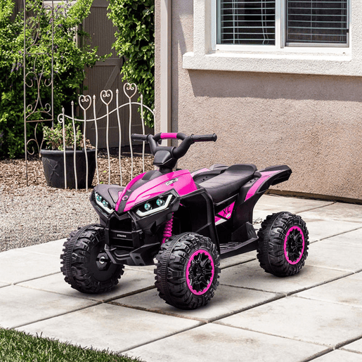 HOMCOM Quadriciclo Elétrico para Crianças de 3-5 Anos Veículo Eléctrico a Bateria 12V com 2 Motores Farol Música Velocidade Ajustável Avançar e Retroceder 83x53x55,5 cm Rosa