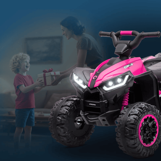 HOMCOM Quadriciclo Elétrico para Crianças de 3-5 Anos Veículo Eléctrico a Bateria 12V com 2 Motores Farol Música Velocidade Ajustável Avançar e Retroceder 83x53x55,5 cm Rosa