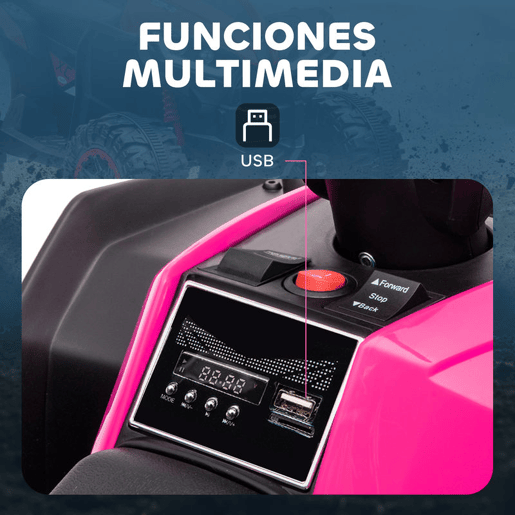 HOMCOM Quadriciclo Elétrico para Crianças de 3-5 Anos Veículo Eléctrico a Bateria 12V com 2 Motores Farol Música Velocidade Ajustável Avançar e Retroceder 83x53x55,5 cm Rosa
