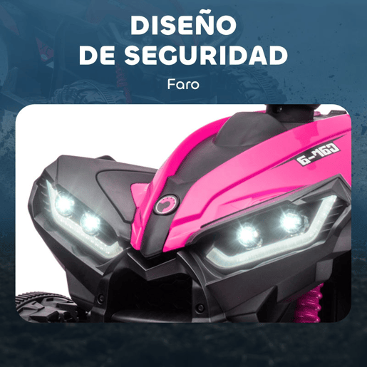 HOMCOM Quadriciclo Elétrico para Crianças de 3-5 Anos Veículo Eléctrico a Bateria 12V com 2 Motores Farol Música Velocidade Ajustável Avançar e Retroceder 83x53x55,5 cm Rosa