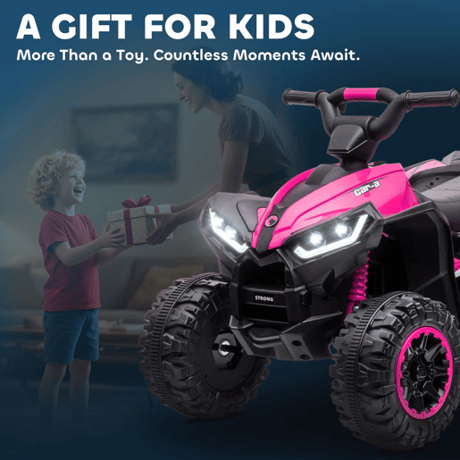 HOMCOM Quadriciclo Elétrico para Crianças de 3-5 Anos Veículo Eléctrico a Bateria 12V com 2 Motores Farol Música Velocidade Ajustável Avançar e Retroceder 83x53x55,5 cm Rosa