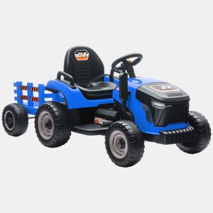 AIYAPLAY Trator Elétrico para Crianças com Reboque Desmontável Bateria 12V Velocidade 3-5 kmh Controle Remoto 2,4G Música Buzina para Crianças de 3-8 Anos 139x58x55 cm Azul
