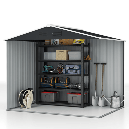Outsunny Abrigo de Jardim de 3,6 m² 236x174x190 cm Abrigo de Exterior para Armazenamento de Ferramentas com Portas de Correr e 4 Janelas de Ventilação para Pátio Cinza