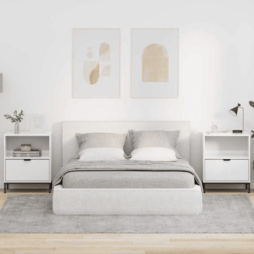 Lote de 2 Mesa De Cabeceira Mesinha De Cabeceira - Branco brilhante 49 x 36 x 61 cm
