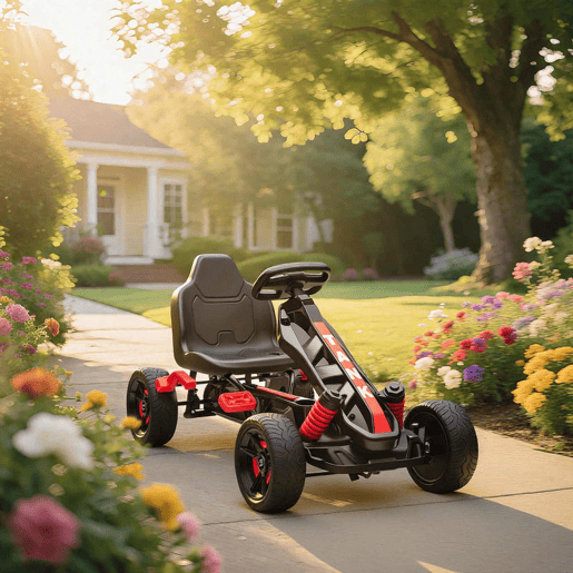 AIYAPLAY Kart a Pedais para Crianças a Partir dos 3 Anos Kart com Embraiagem Automática Travão Rodas Antiderrapantes em EVA e Estrutura Metálica Carga 50 kg 100x59x60,5 cm Vermelho