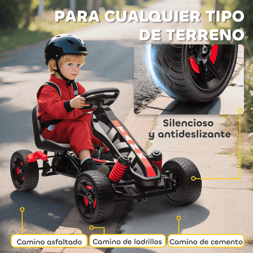 AIYAPLAY Kart a Pedais para Crianças a Partir dos 3 Anos Kart com Embraiagem Automática Travão Rodas Antiderrapantes em EVA e Estrutura Metálica Carga 50 kg 100x59x60,5 cm Vermelho