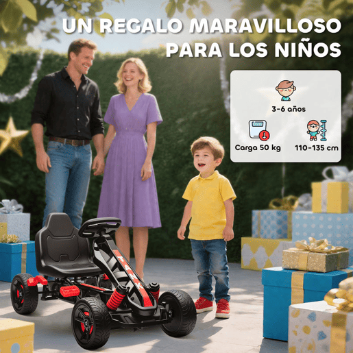 AIYAPLAY Kart a Pedais para Crianças a Partir dos 3 Anos Kart com Embraiagem Automática Travão Rodas Antiderrapantes em EVA e Estrutura Metálica Carga 50 kg 100x59x60,5 cm Vermelho