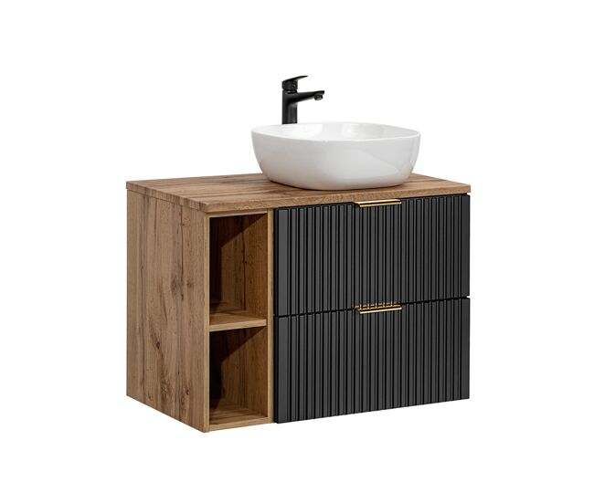 Mueble lavabo individual 80cm 2 nichos adriel negro y madera