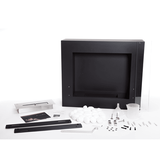 Lareira a etanol com 2kW e 1.2L de capacidade. Desenho rectangular em aço lacado. Inclui um kit de pedras cerâmicas. jarro e funil para enchimento fácil. Sem fumos, odores ou cinzas.