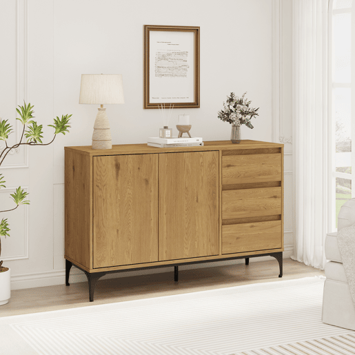 Aparador Kistiandi com 3 gavetas 77x120x40 cm - Efeito carvalho, escuro en.casa