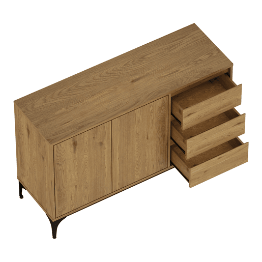 Aparador Kistiandi com 3 gavetas 77x120x40 cm - Efeito carvalho, escuro en.casa