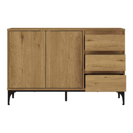 Aparador Kistiandi com 3 gavetas 77x120x40 cm - Efeito carvalho, escuro en.casa