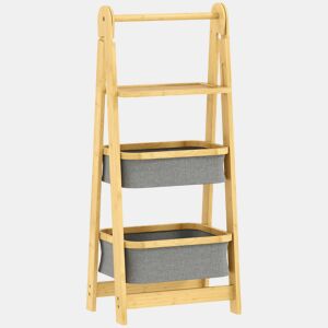 HOMCOM Estante Dobrável para Casa de Banho de Bambu Estante de Casa de Banho com 2 Cestos para Roupa Suja Estante Aberto para Quarto Lavandaria 44,5x32x99 cm Cinzento