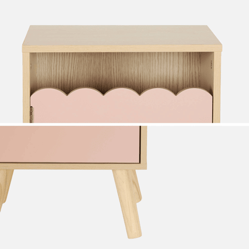 Mesa de cabeceira infantil decor madeira 1 porta, Azur, Rosa, 34x23.5x52 cm