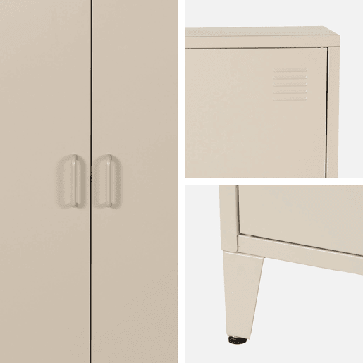 Cômodaarmário industrial metal 2 portas, Soho, Beige, 75x33x110 cm