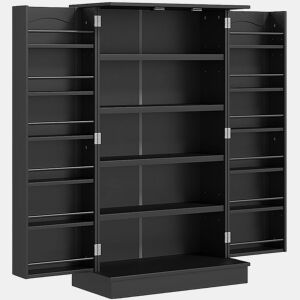 HOMCOM Armário de Cozinha, Armário Despensa de Cozinha com 2 Portas, 16 Prateleiras, Estilo Moderno com Prateleiras Ajustáveis, para Sala de Jantar, Sala de Estar, 60x30x104 cm, Preto