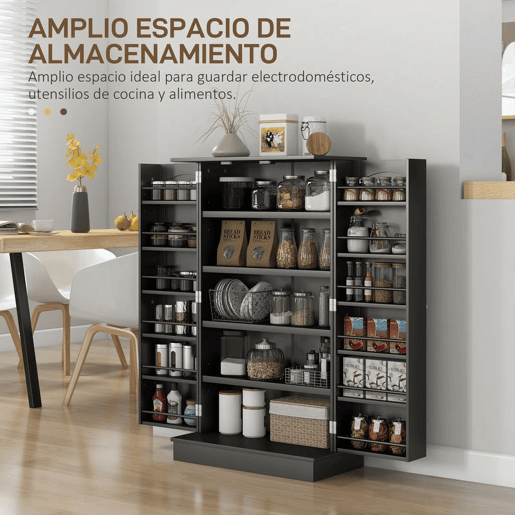 HOMCOM Armário de Cozinha, Armário Despensa de Cozinha com 2 Portas, 16 Prateleiras, Estilo Moderno com Prateleiras Ajustáveis, para Sala de Jantar, Sala de Estar, 60x30x104 cm, Preto
