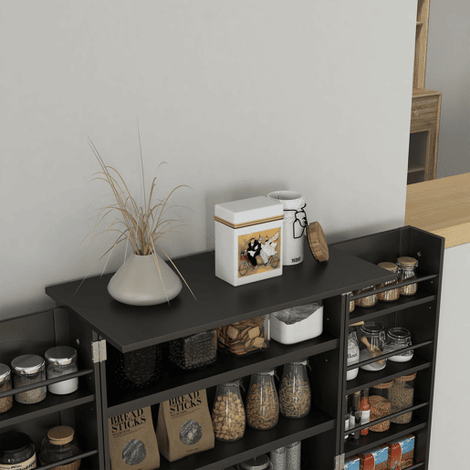 HOMCOM Armário de Cozinha, Armário Despensa de Cozinha com 2 Portas, 16 Prateleiras, Estilo Moderno com Prateleiras Ajustáveis, para Sala de Jantar, Sala de Estar, 60x30x104 cm, Preto