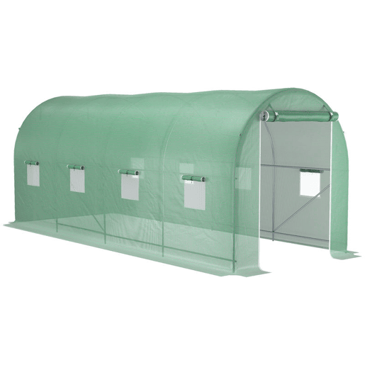 Outsunny Estufa tipo Túnel 500x200x205 cm Estufa de Jardim com Porta Enrolável e 8 Janelas Cobertura de PE 140 gm² Estrutura de Metal para Cultivo de Plantas Verduras Verde