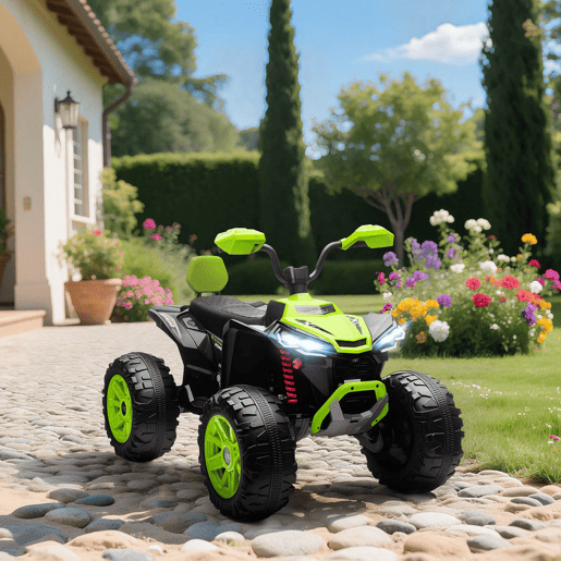 AIYAPLAY Quadricilo Elétrico para Crianças 24V para 3-8 Anos com 2 Lugares 2 Motores Velocidade até 6,5 kmh Rodas com Suspensão Faróis Buzina Música e USB 109x68,5x76 cm Verde