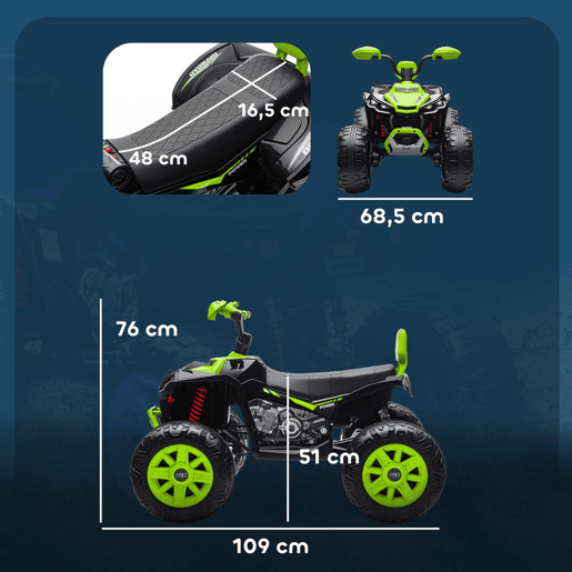 AIYAPLAY Quadricilo Elétrico para Crianças 24V para 3-8 Anos com 2 Lugares 2 Motores Velocidade até 6,5 kmh Rodas com Suspensão Faróis Buzina Música e USB 109x68,5x76 cm Verde