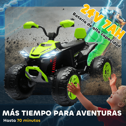 AIYAPLAY Quadricilo Elétrico para Crianças 24V para 3-8 Anos com 2 Lugares 2 Motores Velocidade até 6,5 kmh Rodas com Suspensão Faróis Buzina Música e USB 109x68,5x76 cm Verde