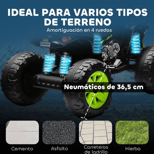 AIYAPLAY Quadricilo Elétrico para Crianças 24V para 3-8 Anos com 2 Lugares 2 Motores Velocidade até 6,5 kmh Rodas com Suspensão Faróis Buzina Música e USB 109x68,5x76 cm Verde