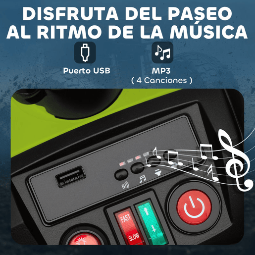 AIYAPLAY Quadricilo Elétrico para Crianças 24V para 3-8 Anos com 2 Lugares 2 Motores Velocidade até 6,5 kmh Rodas com Suspensão Faróis Buzina Música e USB 109x68,5x76 cm Verde
