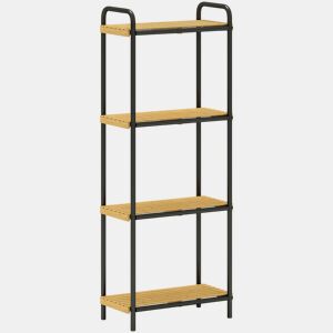 HOMCOM Estante de Casa de Banho de Bambu de 3 Níveis Estante de Armazenamento com 3 Prateleiras Abertas Desenho de Ripas e Estrutura de Aço para Cozinha Casa de Banho 41,5x21,5x106 cm Madeira e Preto