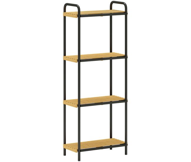 Homcom estantería de baño de bambú de 4 niveles estantería de almacenaje con 4 baldas abiertas diseño de lamas y estructura de acero para cocina baño