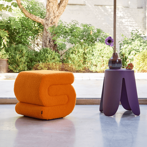 Banco revestido em tecido bouclé Laranja - 43x47x45 cm