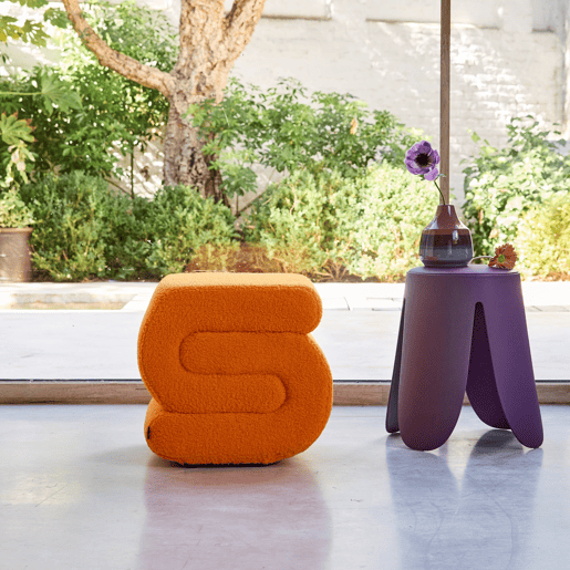 Banco revestido em tecido bouclé Laranja - 43x47x45 cm