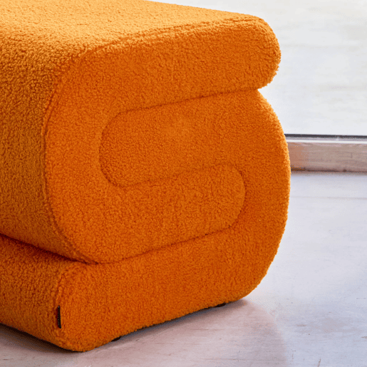 Banco revestido em tecido bouclé Laranja - 43x47x45 cm