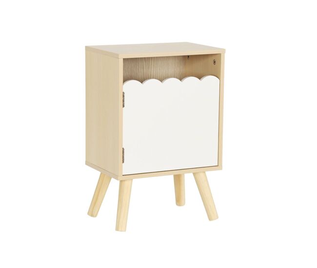 Mesita de noche infantil con patas de madera de pino, 1 puerta blanco - 51x34x24 cm