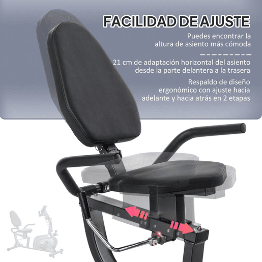 HOMCOM Bicicleta Estática com Encosto 8 Níveis de Resistência Bicicleta Estática Reclinada com Banco Ajustável Ecrã LCD e Suporte para Telemóvel para Treinos de Recuperação 121-142x62x101 cm Preto
