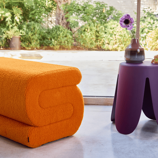 Banco design revestimento bouclé 1-2 lugares Laranja - 92x50x45 cm
