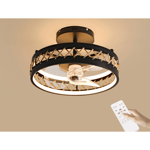 Candeeiro LED para ventoinha de teto com detalhes de acabamento em corda. Controlado por telecomando ou através de App via Bluetooth. Três tipos de luz LED: Fria. Natural ou Quente. Níveis de intensidade luminosa graduados Luz: 52W. Ventoinha: 13W Tempori Candeeiro LED para ventoinha de teto com detalhes de acabamento em corda. Controlado por telecomando ou através de App via Bluetooth. Três tipos de luz LED: Fria. Natural ou Quente. Níveis de intensidade luminosa graduados Luz: 52W. Ventoinha: 13W Tempori