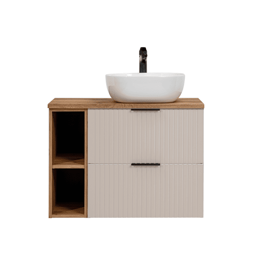 Móvel simples lavatório 80cm 2 nichos Adriel Caxemira e Madeira