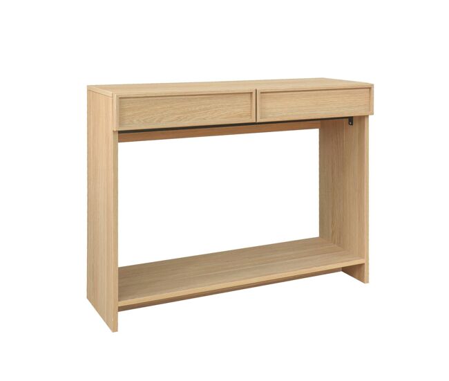 Consola efecto madera con 2 cajones y estante, 100cm, kuba, natural, 100x33x78 cm