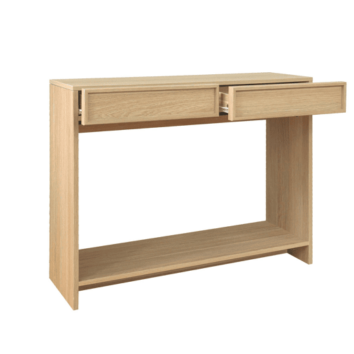 Console em efeito madeira 2 gavetas e prateleira, Kuba, Natural, 100x33x78 cm