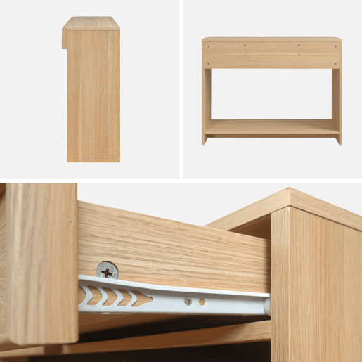 Console em efeito madeira 2 gavetas e prateleira, Kuba, Natural, 100x33x78 cm