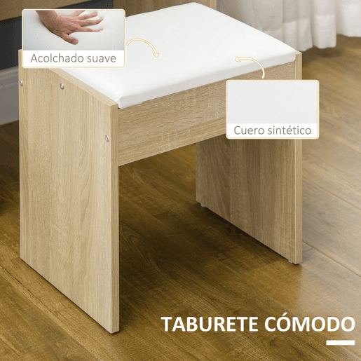 HOMCOM Toucador de Maquilhagem com Banco e Espelho Mesa de Maquilhagem com 4 Gavetas 4 Compartimentos de Armazenamento Estilo Moderno 80x38x143 cm Madeira