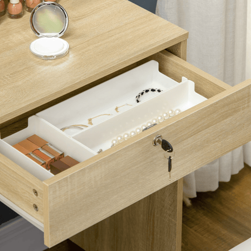HOMCOM Toucador de Maquilhagem com Banco e Espelho Mesa de Maquilhagem com 4 Gavetas 4 Compartimentos de Armazenamento Estilo Moderno 80x38x143 cm Madeira