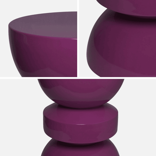 Mesa lateral de metal efeito brilhante, Assa, Roxo, 32x32x44.5 cm