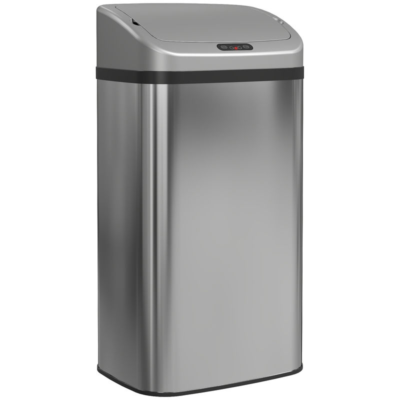 Homcom cubo de basura cocina automático 48 l, papelera de cocina de acero inoxidable, sensor infrarrojo, cierre automático, antihuellas, para dormitorio, oficina, plata