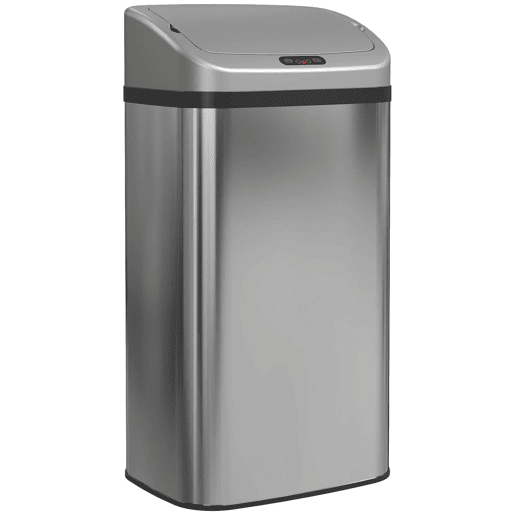 HOMCOM Balde de Lixo Automático para Cozinha 48 L Aço Inoxidável Sensor Infravermelho Fechamento Automático Antimarcas de Dedos para Escritório 33x25x69 cm Prata