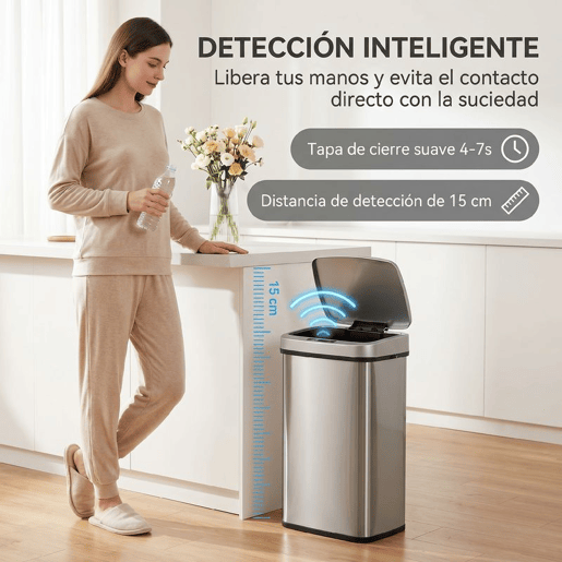 HOMCOM Balde de Lixo Automático para Cozinha 48 L Aço Inoxidável Sensor Infravermelho Fechamento Automático Antimarcas de Dedos para Escritório 33x25x69 cm Prata